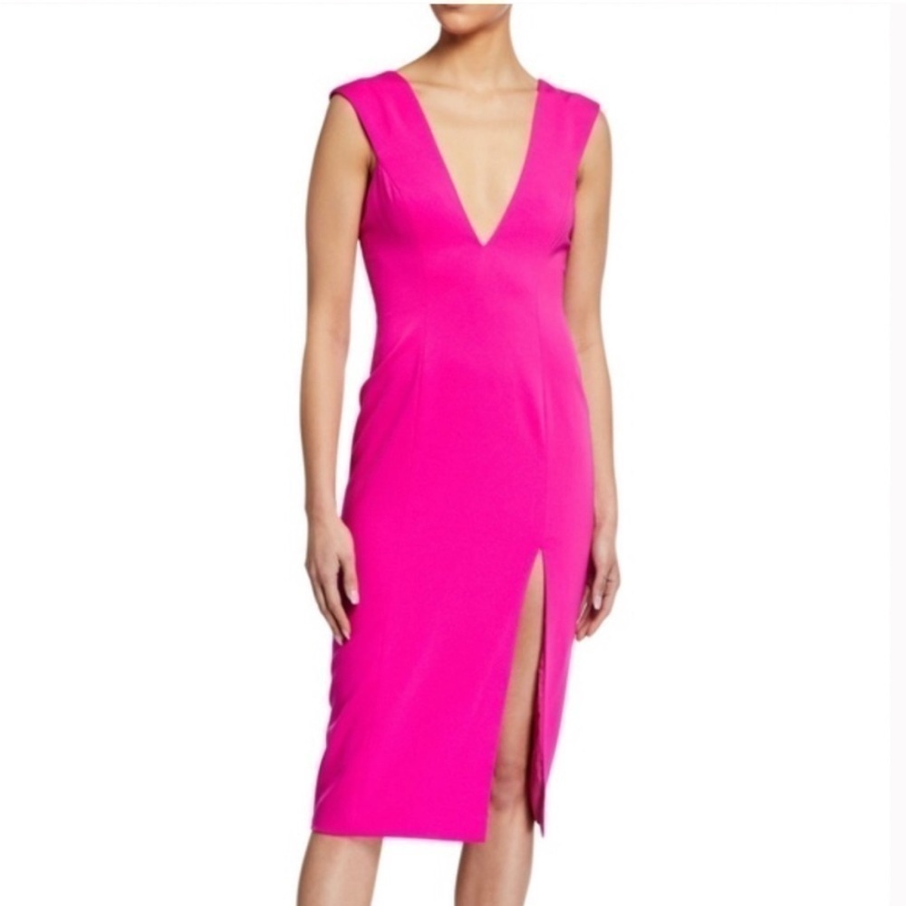 Jay Godfrey Lloyd 0 Bright Pink‎ Sheath Plunge Dress